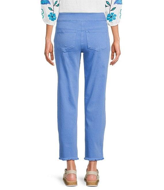 Multiples Solid Garment Dyed Straight Leg Fringe Hem Pull-On Ankle Pants Product Image