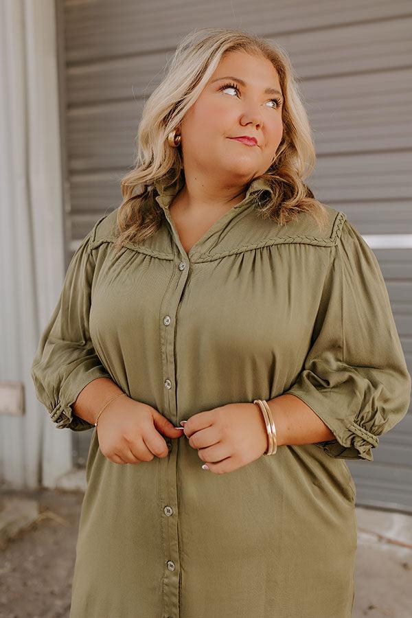 Falling Leaves Button Down Mini Dress in Olive Curves Product Image