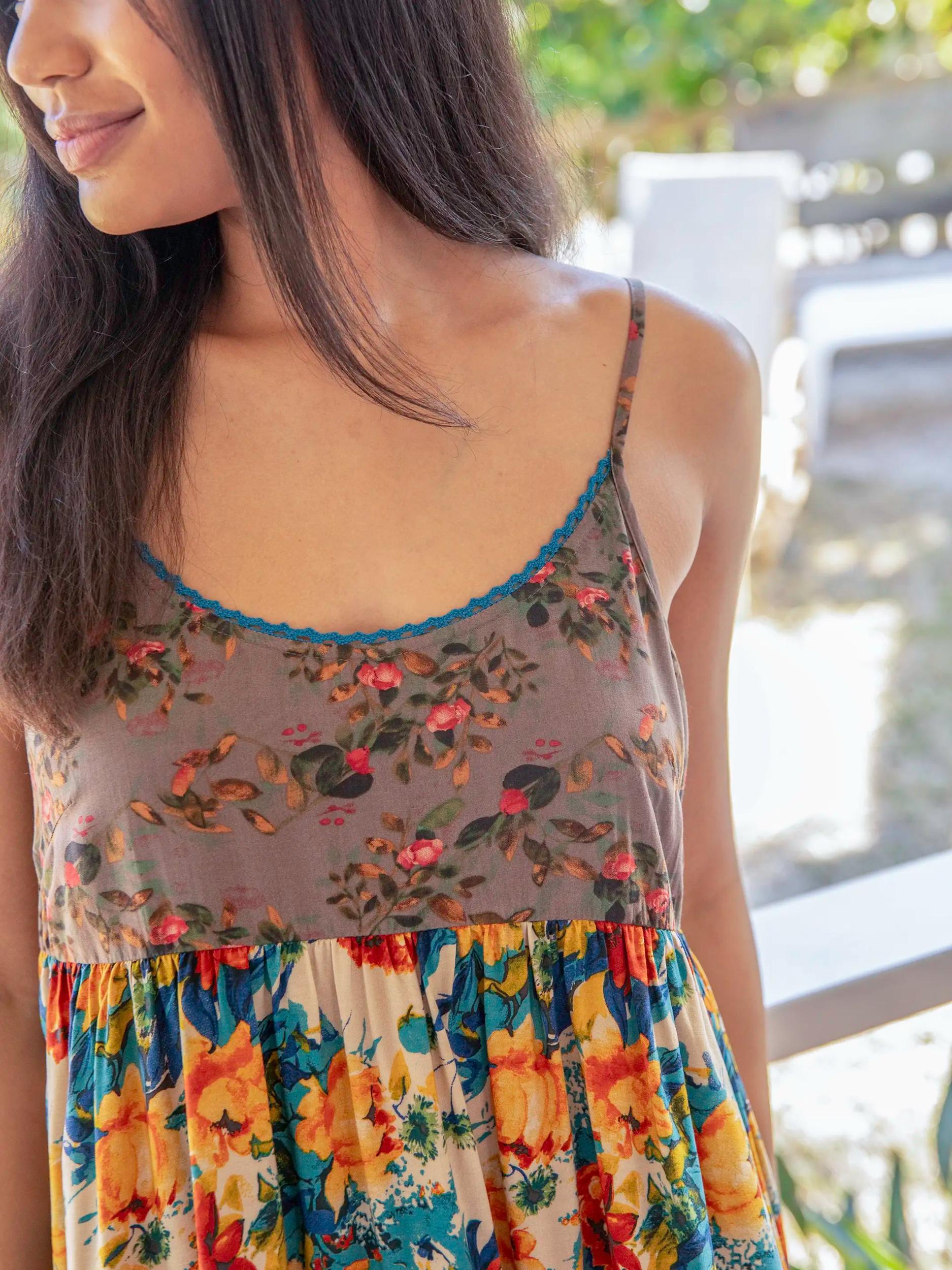 Gigi Mini Dress - Grey Orange Roses Product Image