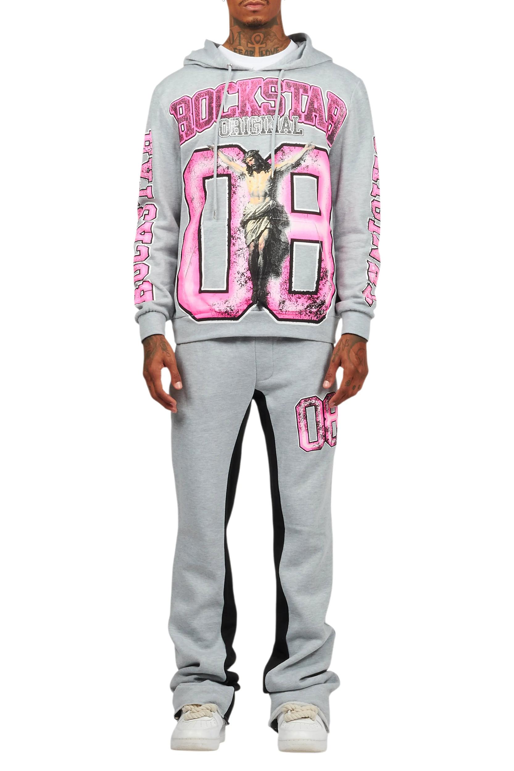 Fields Grey/Pink Baggy Hoodie Track Set Male Product Image