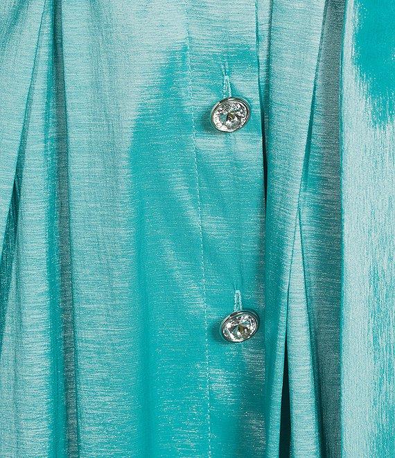 Marina 3/4 Sleeve Point Collar Neck Tie Waist Taffeta Midi A-Line Dress Product Image