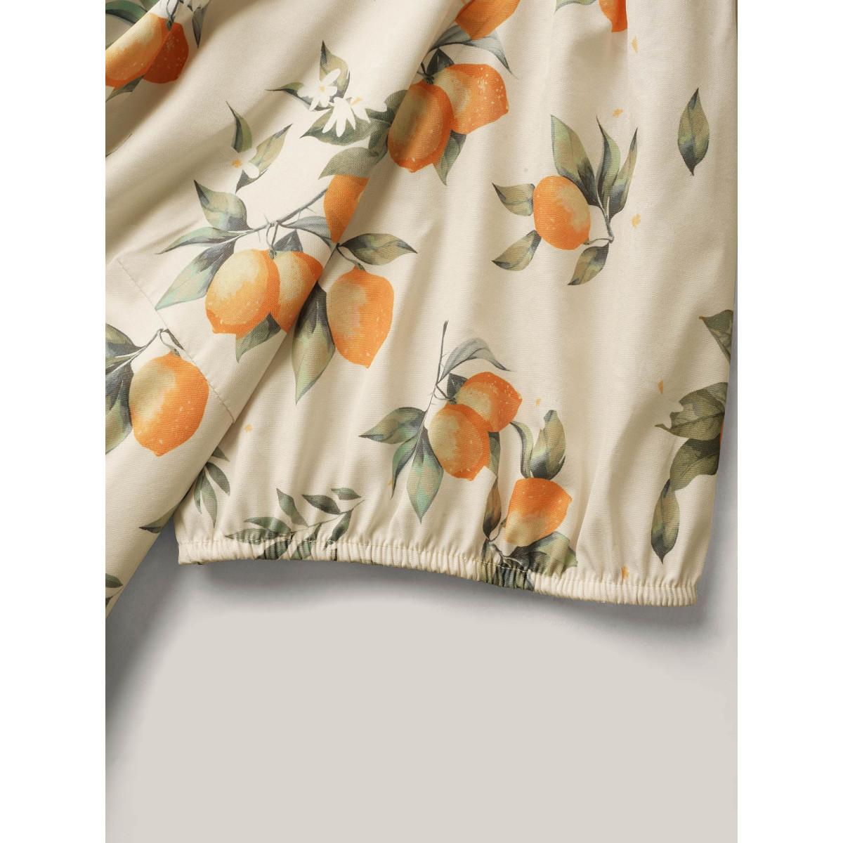 Plus Size Citrus Print Bow Backless Midi Dress Apricot Women Romantic Boat Neck Short sleeve Curvy BloomChic 22-24/3X Product Image