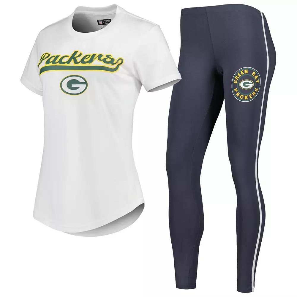 Women's Concepts Sport White/Charcoal Green Bay Packers Sonata T-Shirt & Leggings Sleep Set, Size: Large Product Image
