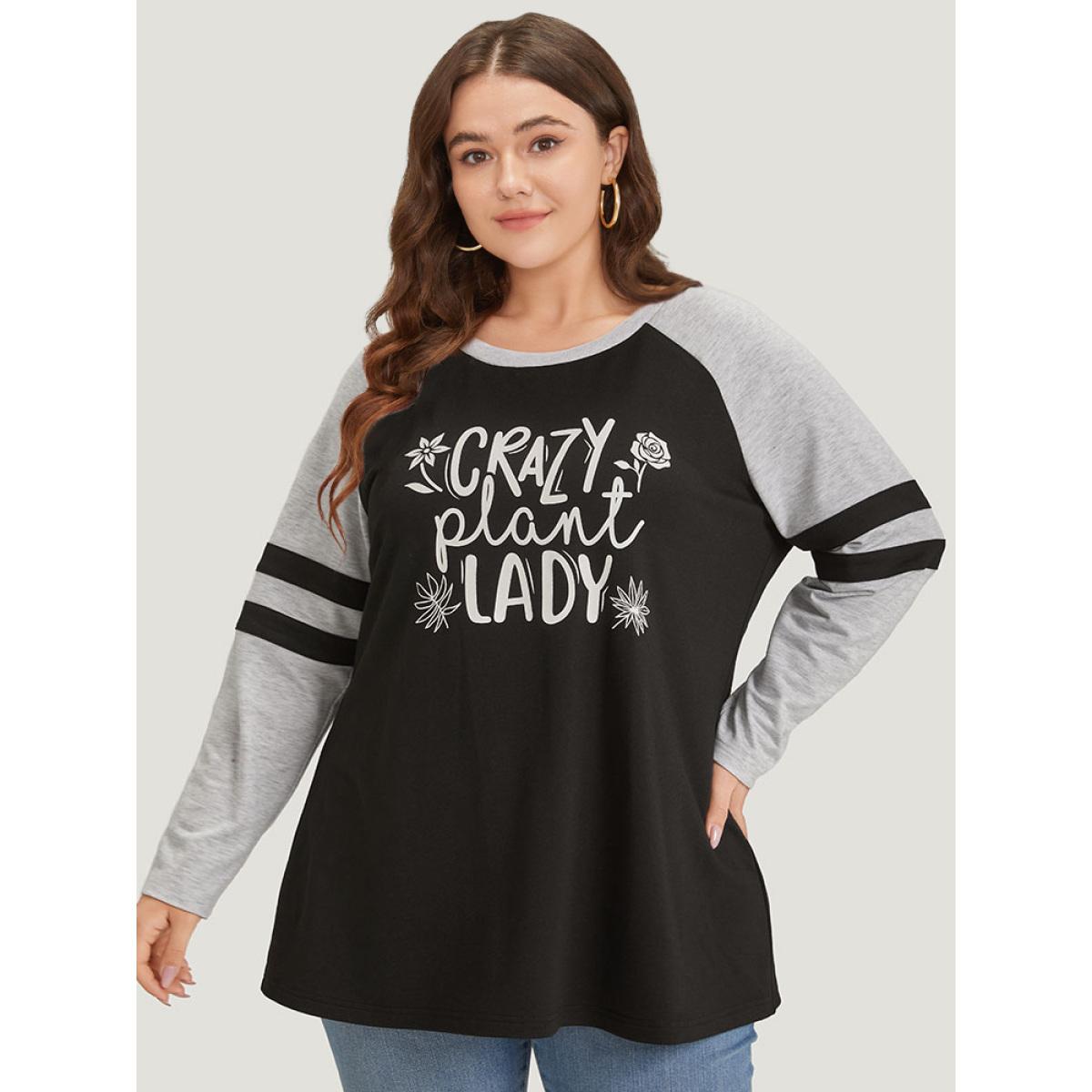 Plus Size Letter & Floral Print Striped Patchwork Raglan Sleeve Sweatshirt Women Multicolor Casual Contrast Dailywear Sweatshirts BloomChic 18-20/2X Product Image