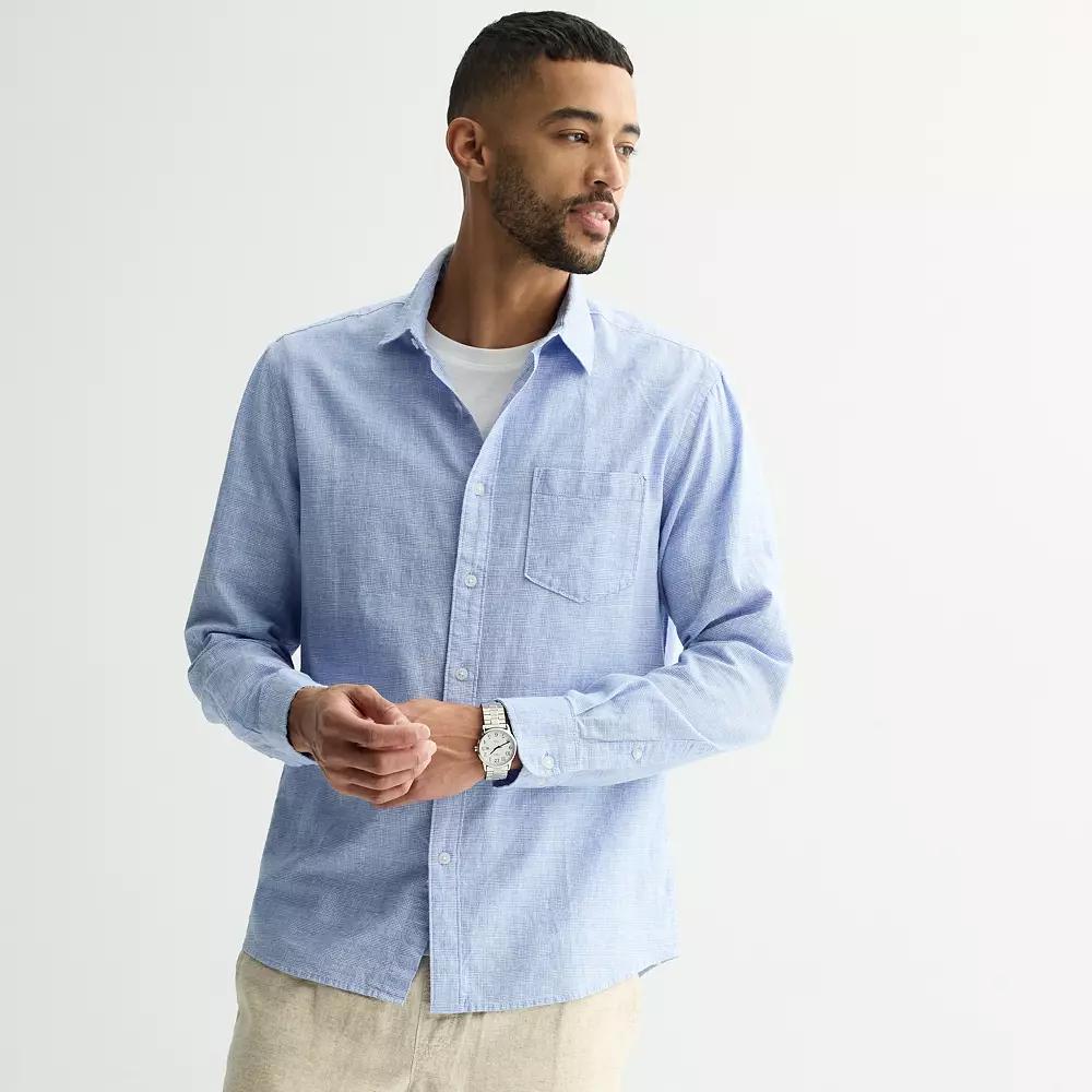 Men's Sonoma Goods For Life® Perfect Length Long Sleeve Linen Shirt,  Product Image