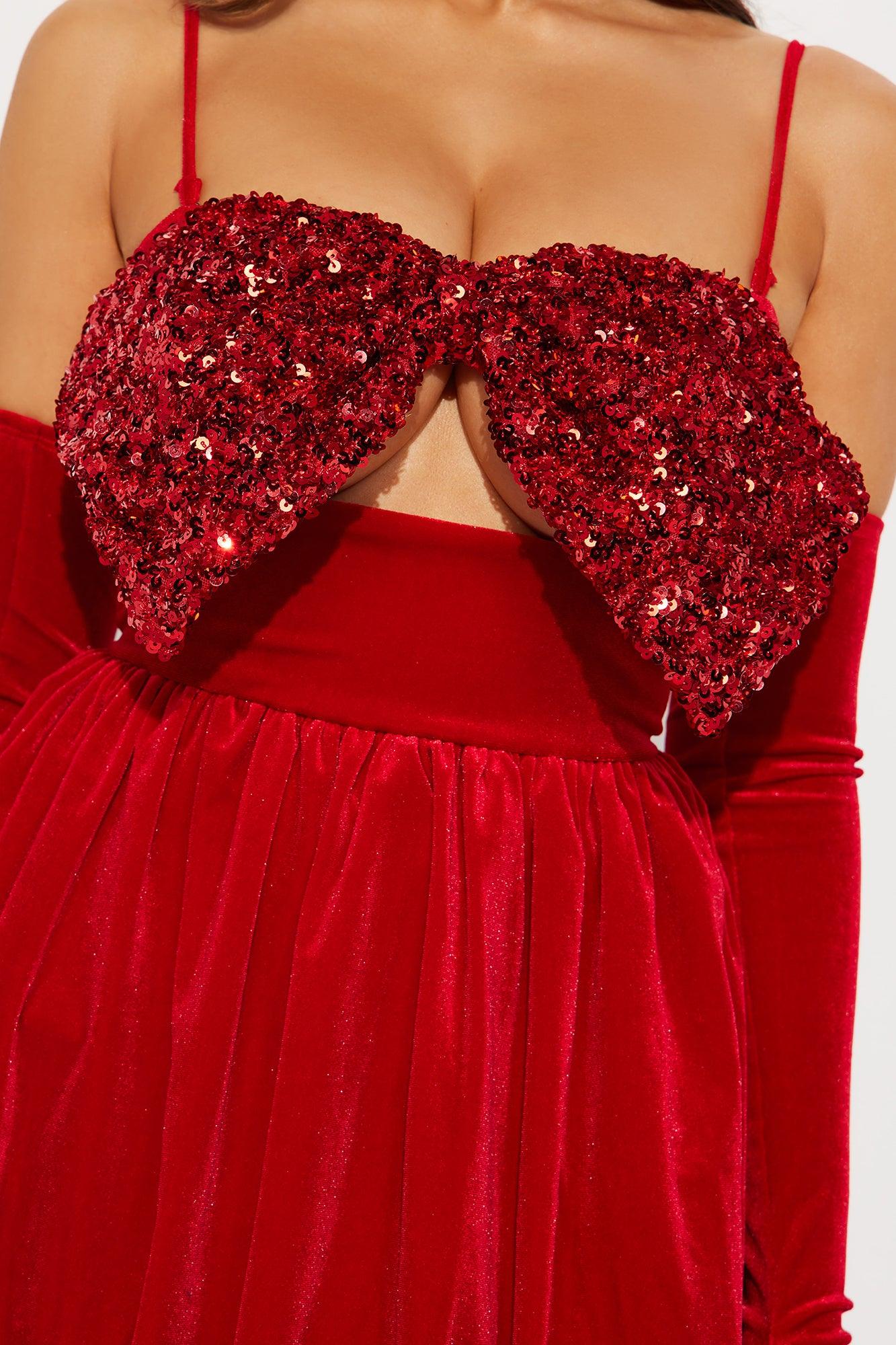 Clara Velvet Bubble Dress Set - Red Product Image