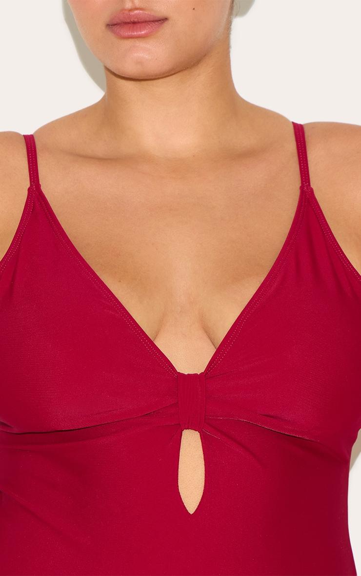 Plus Burgundy Knot Front Cut Out Swimsuit Product Image