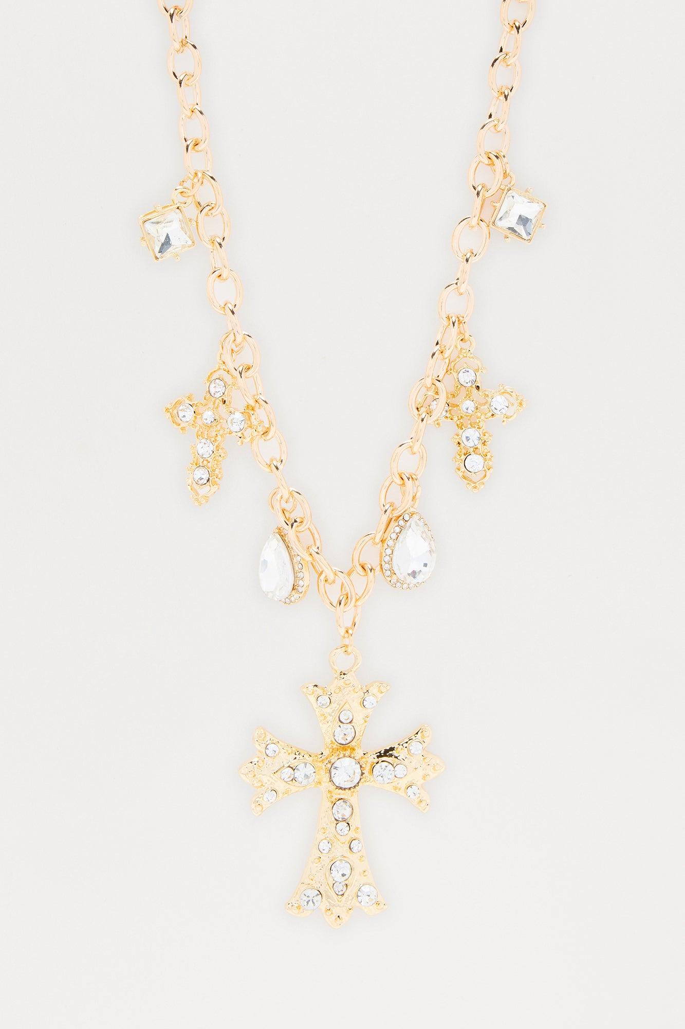 Eden Rhinestone Cross Charm Necklace - Gold Female Product Image