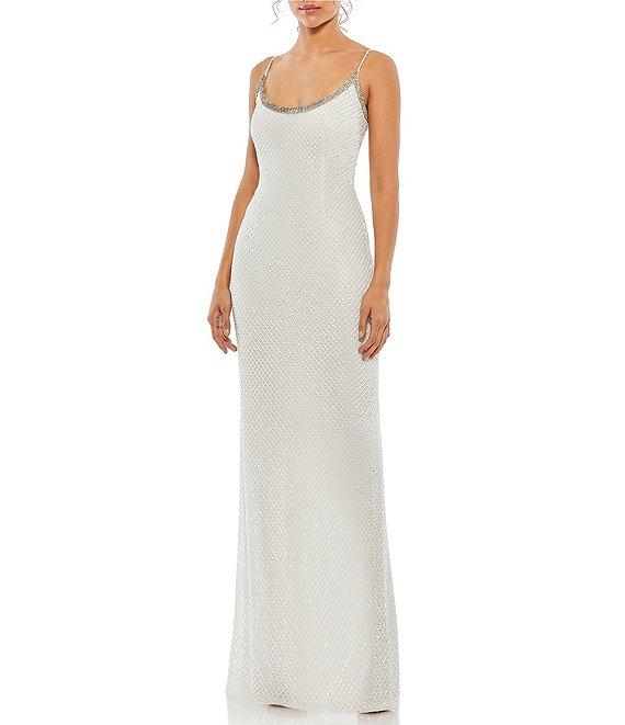 Mac Duggal Beaded Scoop Neck Sleeveless Spaghetti Strap Column Gown Product Image