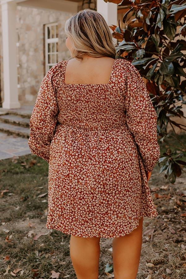 Harvest Cutie Floral Mini Dress in Dark Rust Curves Product Image