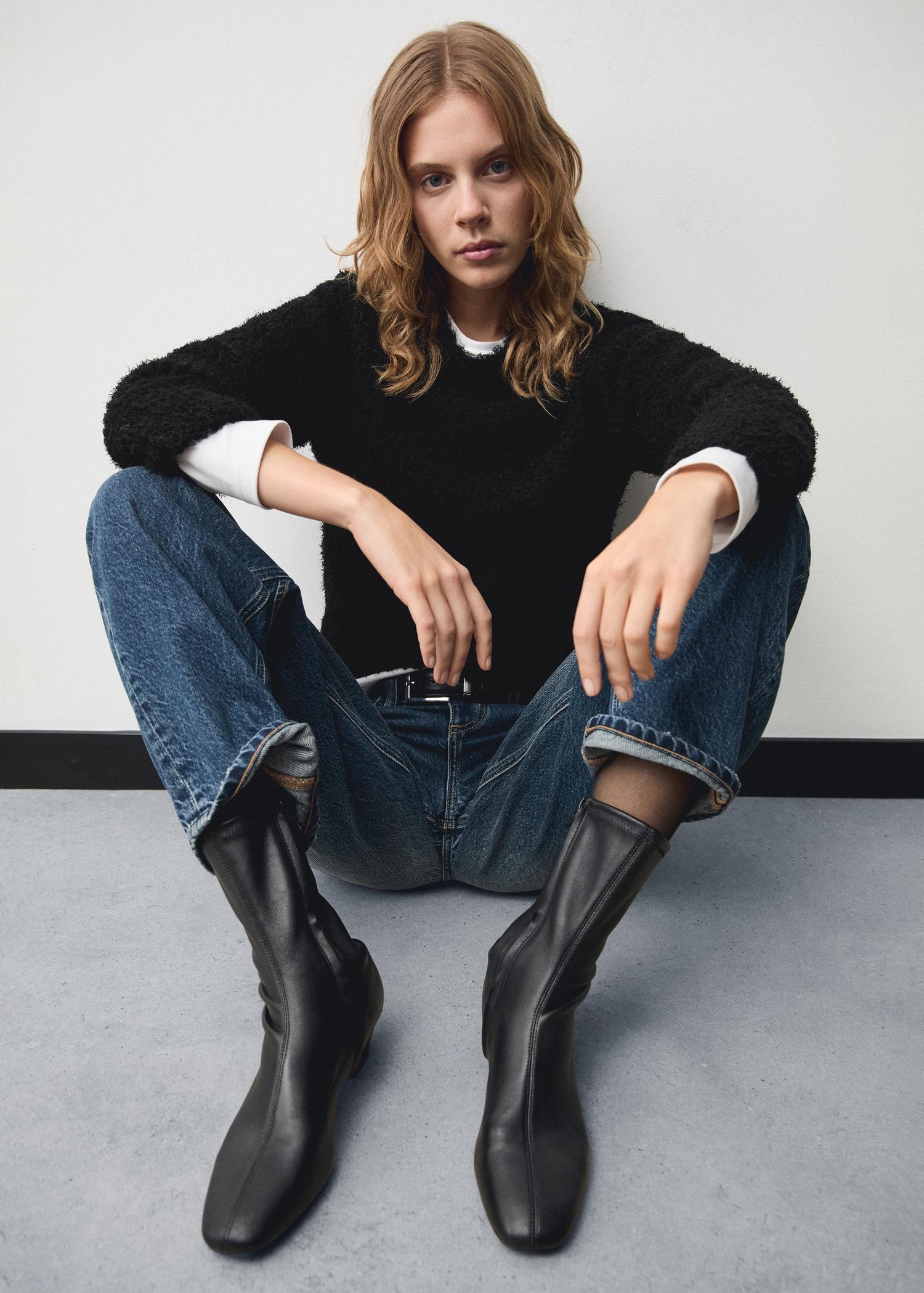 Fur-effect knitted sweater - Women | MANGO USA Product Image