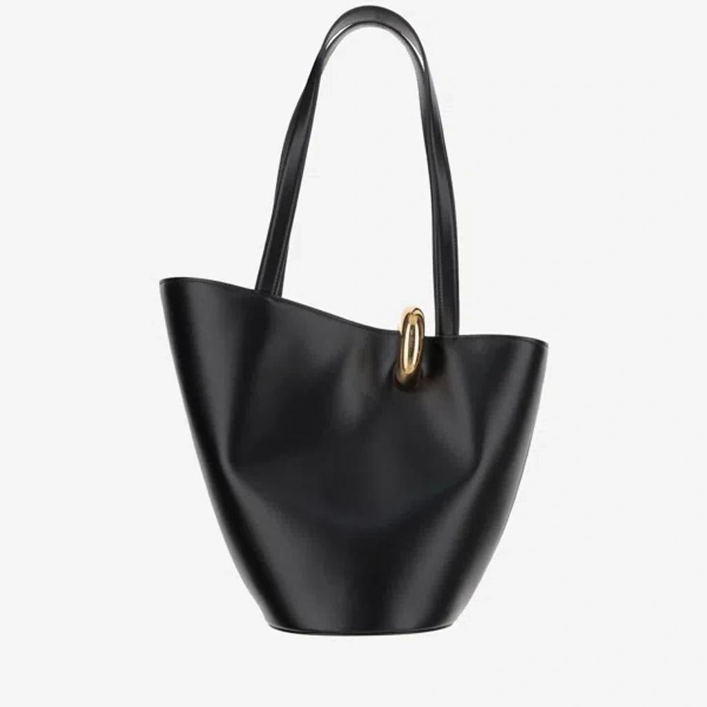 JACQUEMUS The Medium Bambola Asymmetric Leather Bucket Bag In Black 990 Product Image