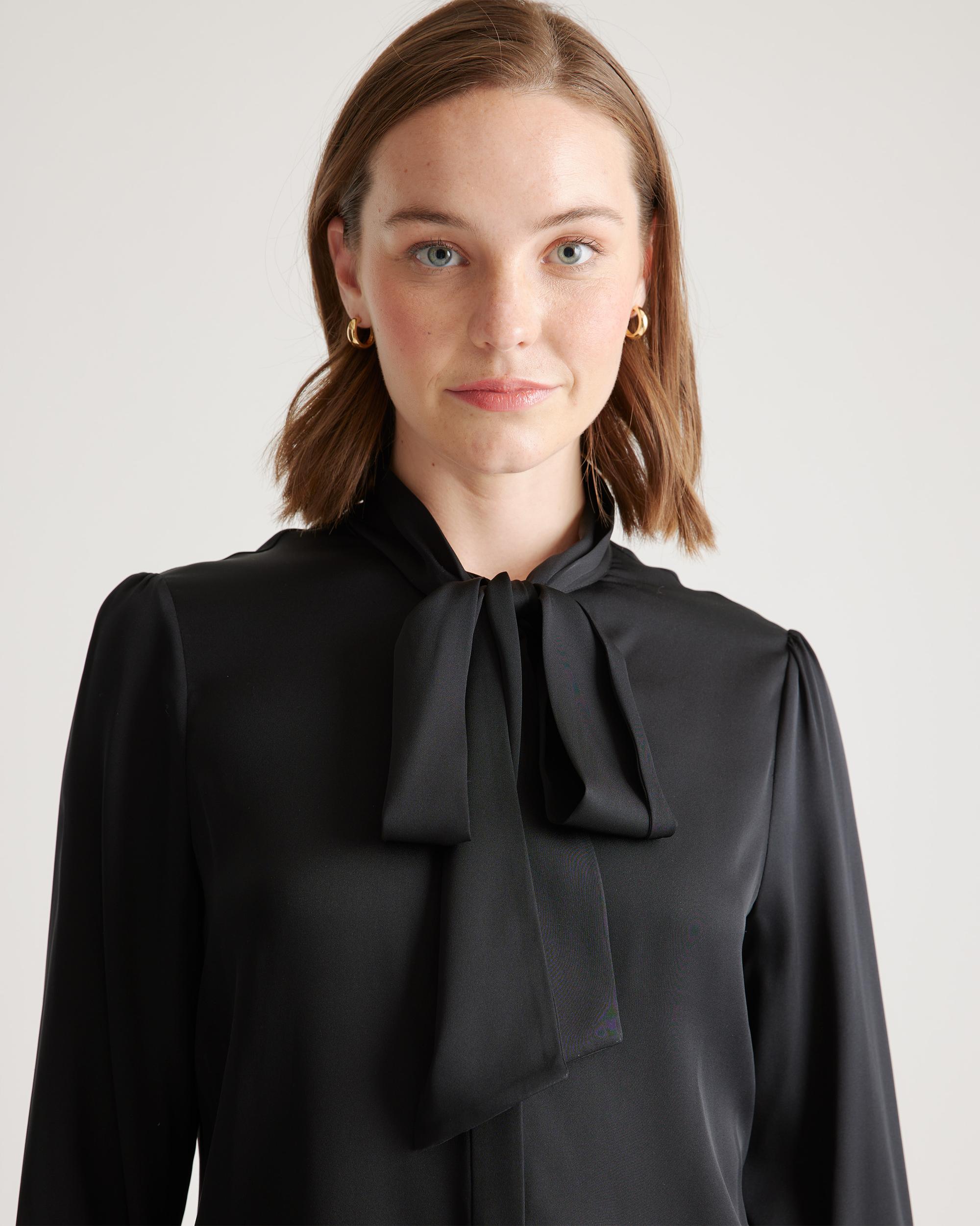 Quince | Women's Washable Stretch Silk Tie Neck Blouse Size XL Product Image