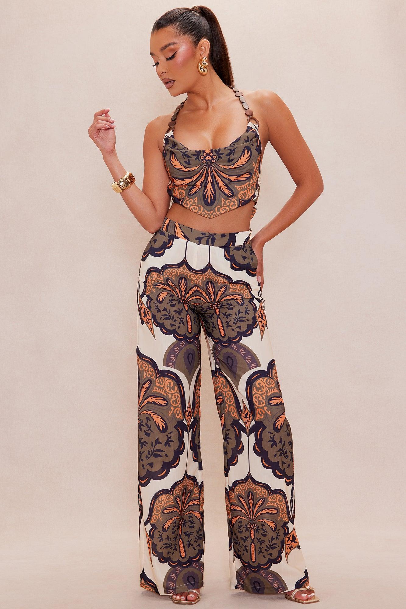 Maya Linen Pant Set - Olive/combo Female Product Image