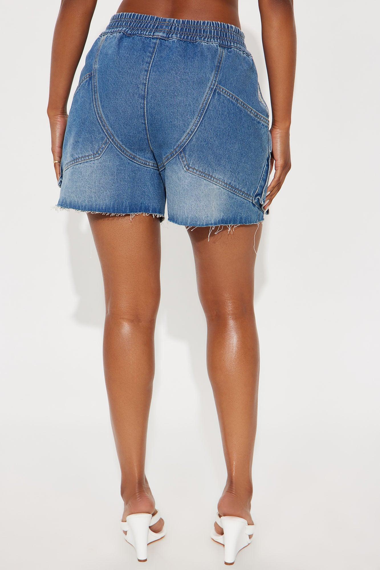 Easy Vibe Cargo Cut Off Denim Shorts - Medium Wash Female Product Image
