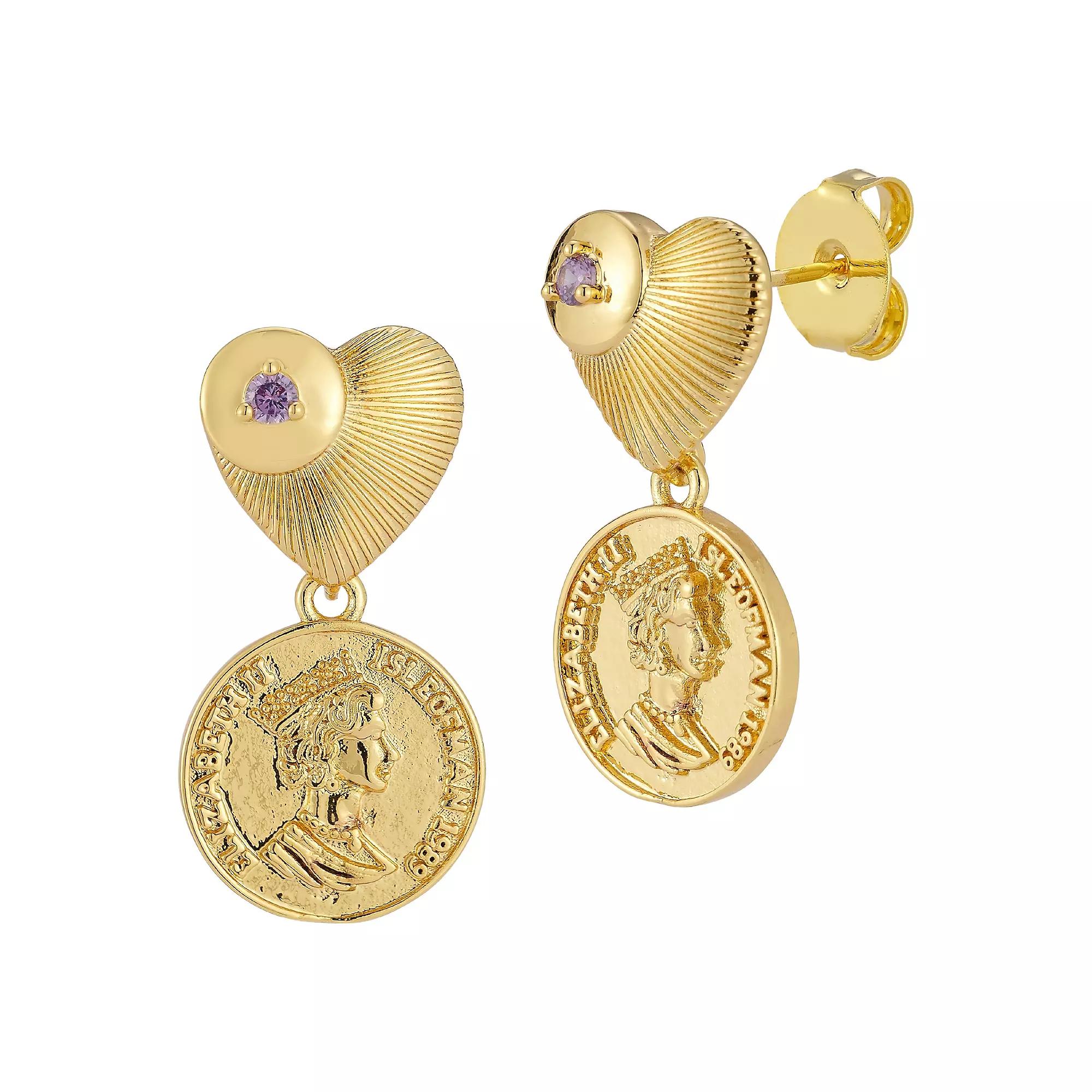 WINX 18k Gold Plated Cubic Zirconia Coin Heart Drop Earrings, Women's, Silver Tone Product Image