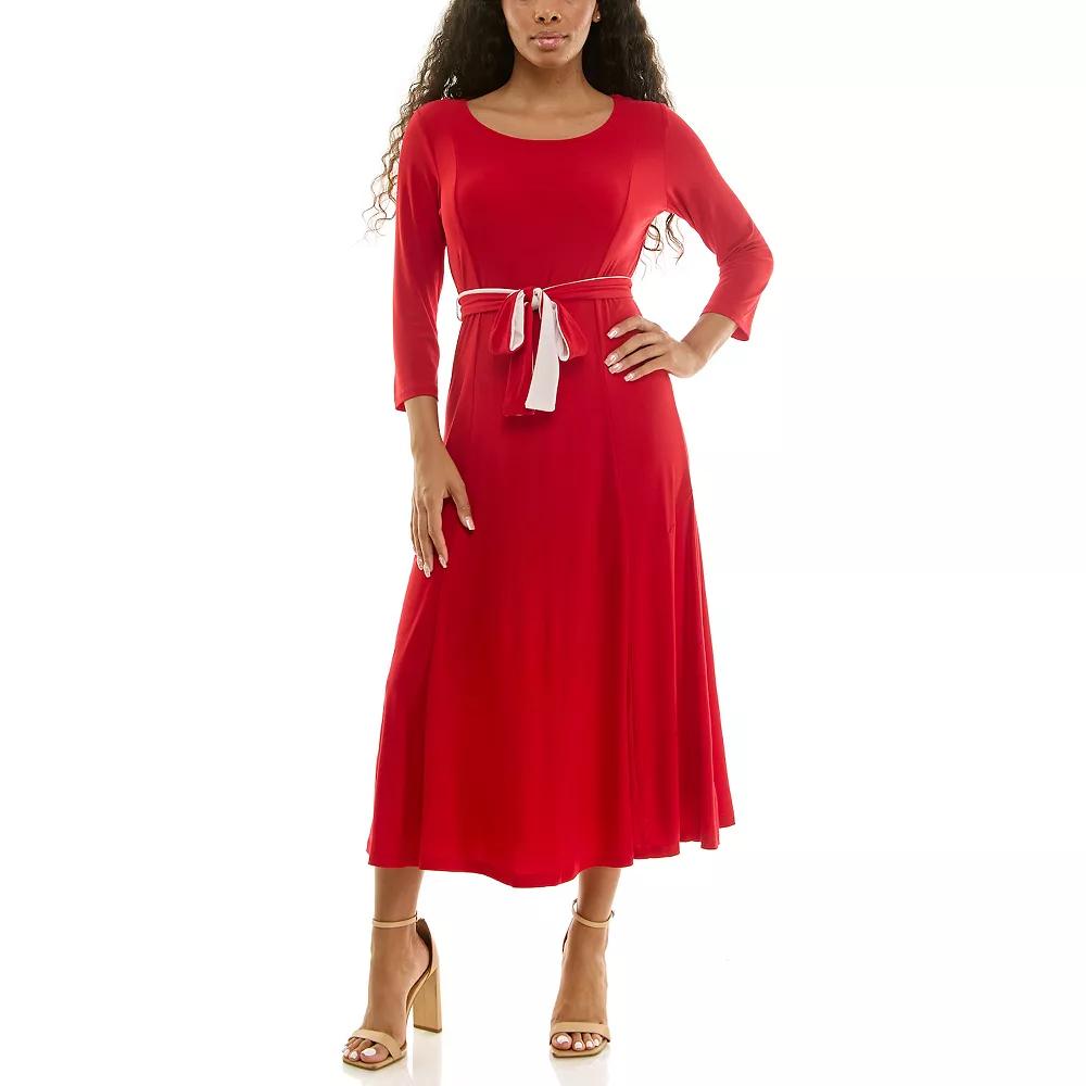 Women's Nina Leonard Sylvia Belted Midi Dress,  Product Image