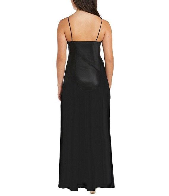 Morgan & Co. Sleeveless Spaghetti Strap Satin Rhinestone Trim Dress Product Image