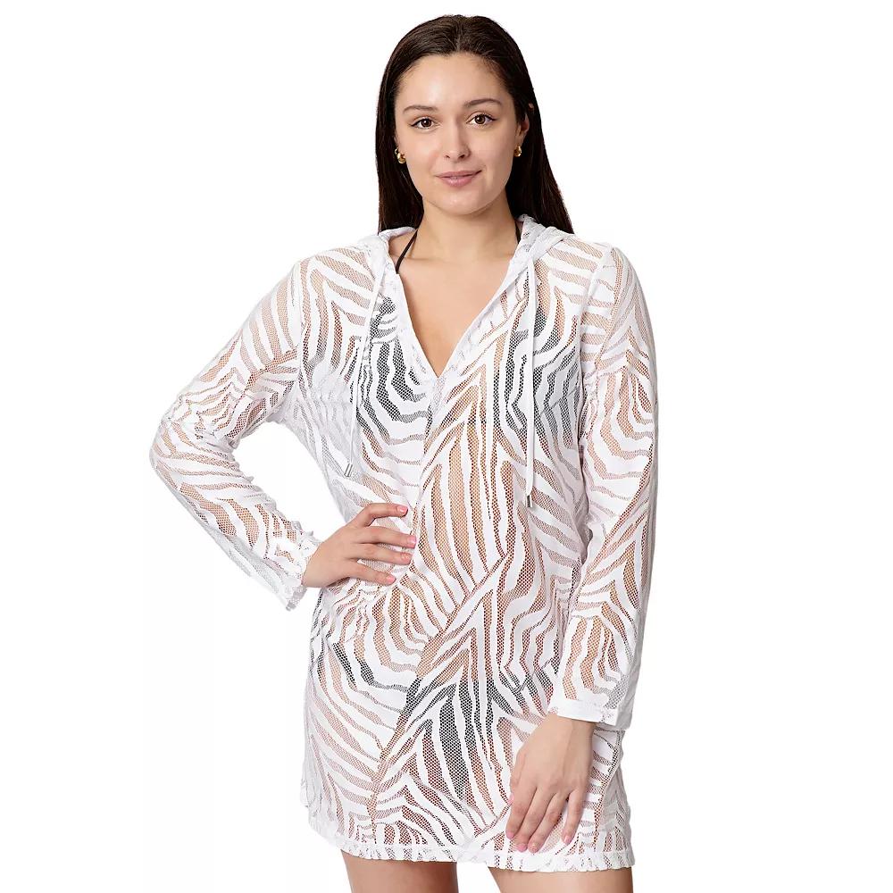 Women's Aqua Del Mar Crochet Long Sleeve Coverup Dress, Size: Small, White Product Image