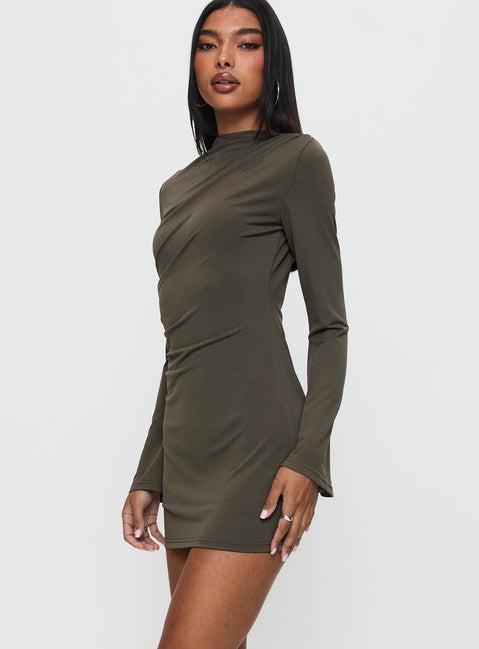 Arte Deco Long Sleeve Mini Dress Mocha Product Image