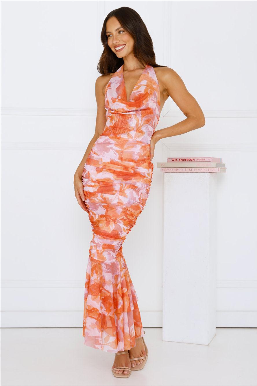 Painted Skies Mesh Maxi Dress Orange Product Image