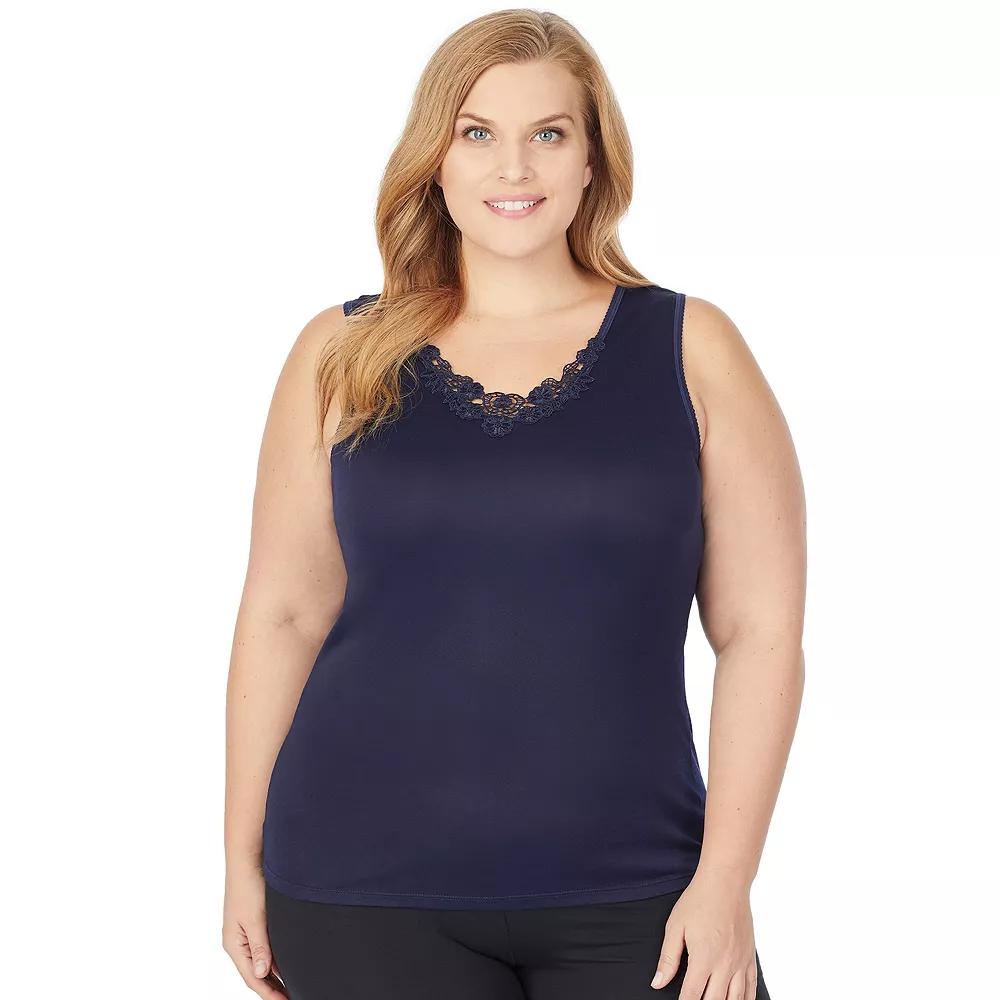 Plus Size Cuddl Duds® SofTech Venice Lace-Trim Tank Top, Women's, Size: 1XL, Ink Product Image
