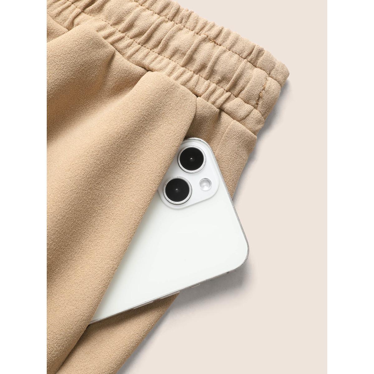 Plus Size Solid Drawstring Elastic Waist Pencil Pants Women Champagne Work From Home Mid Rise Work Pants BloomChic 18-20/2X Product Image