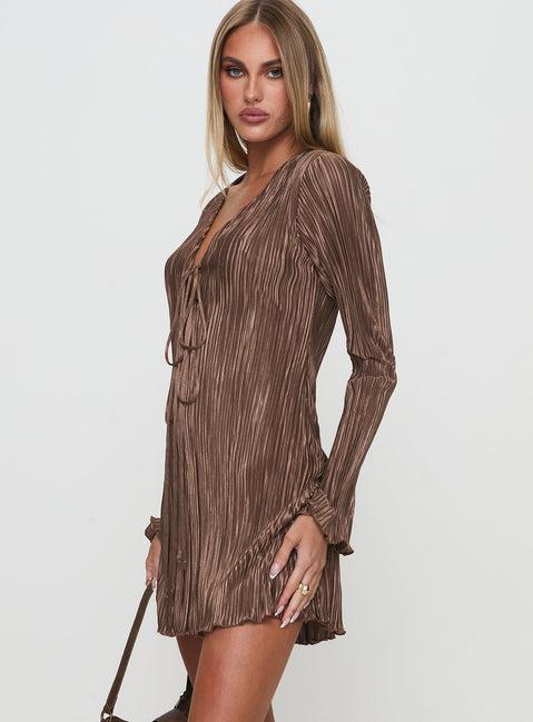 Malop Long Sleeve Mini Dress Chocolate Product Image