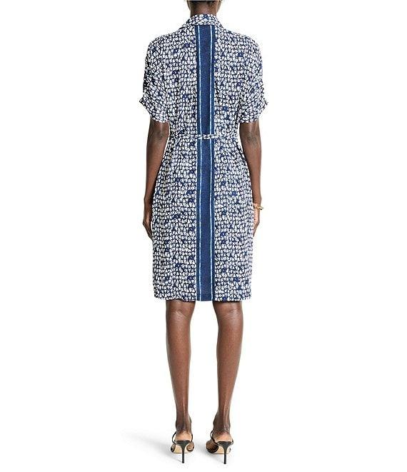 NIC + ZOE Devon Etched Angles Collar V-Neck Short Sleeve Belted Shirt Dress Product Image