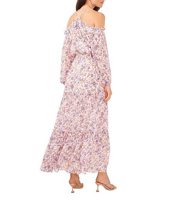 1. STATE Floral Halter Neck Long Sleeve Smocked Waist Tiered Maxi Dress Product Image