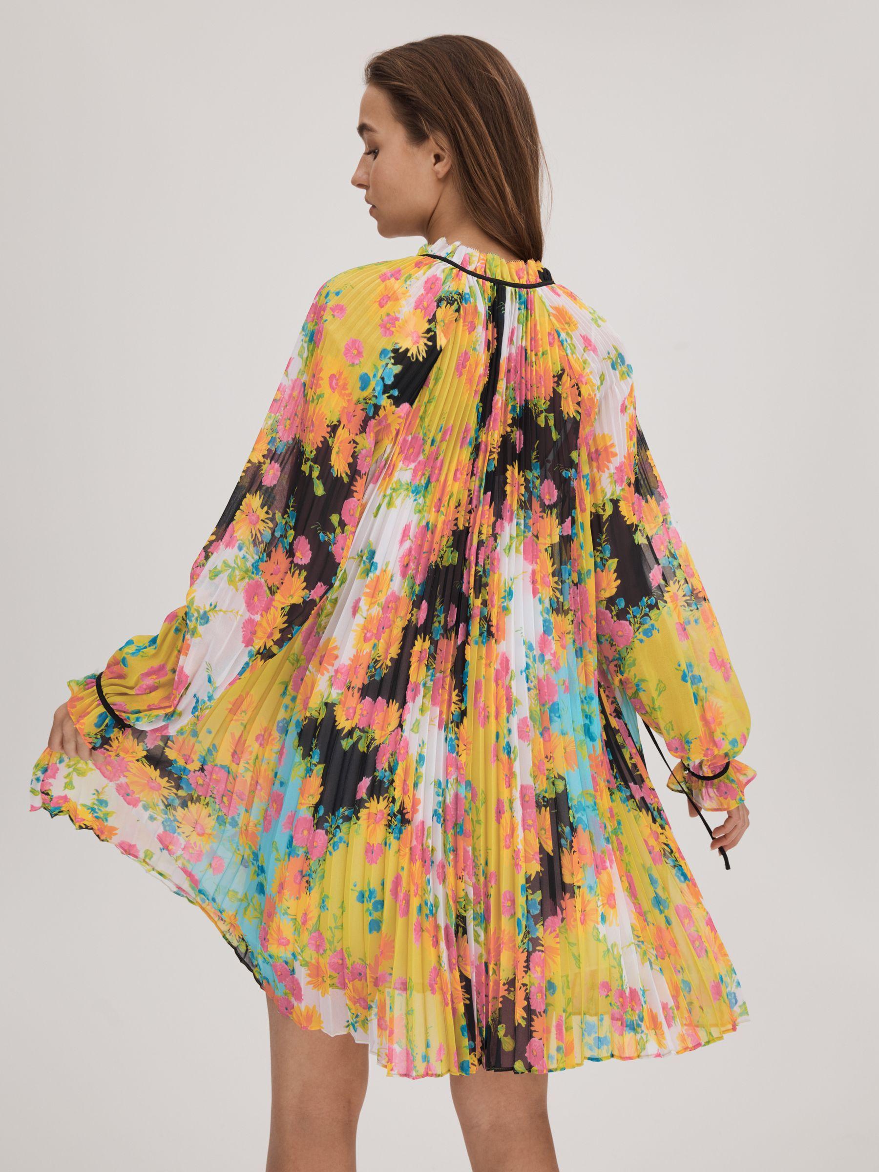 Florere Pleated Tie Neck Mini Dress in Multi Product Image