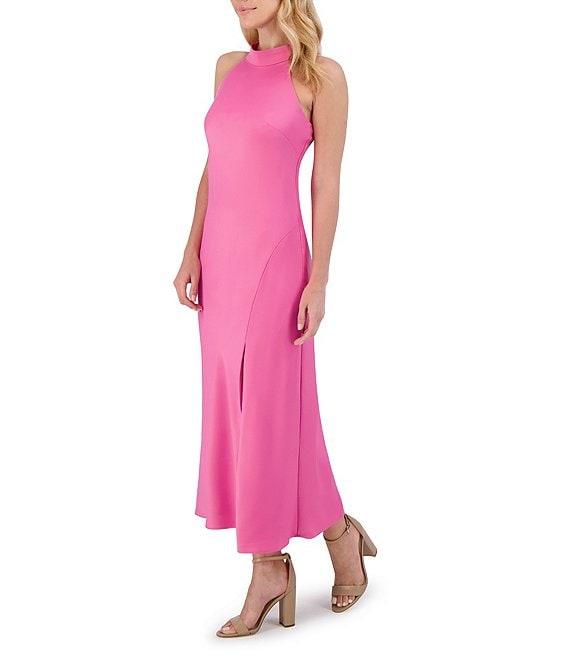 Vince Camuto Satin Halter Neck Tie Sleeveless Midi Slip Dress Product Image
