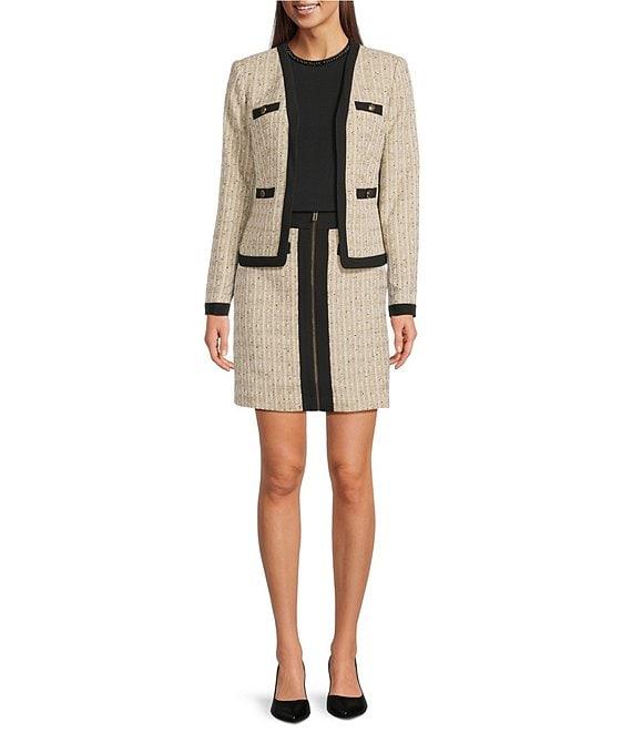 KARL LAGERFELD PARIS Coordinating Tweed Open Front Framed Jacket Product Image