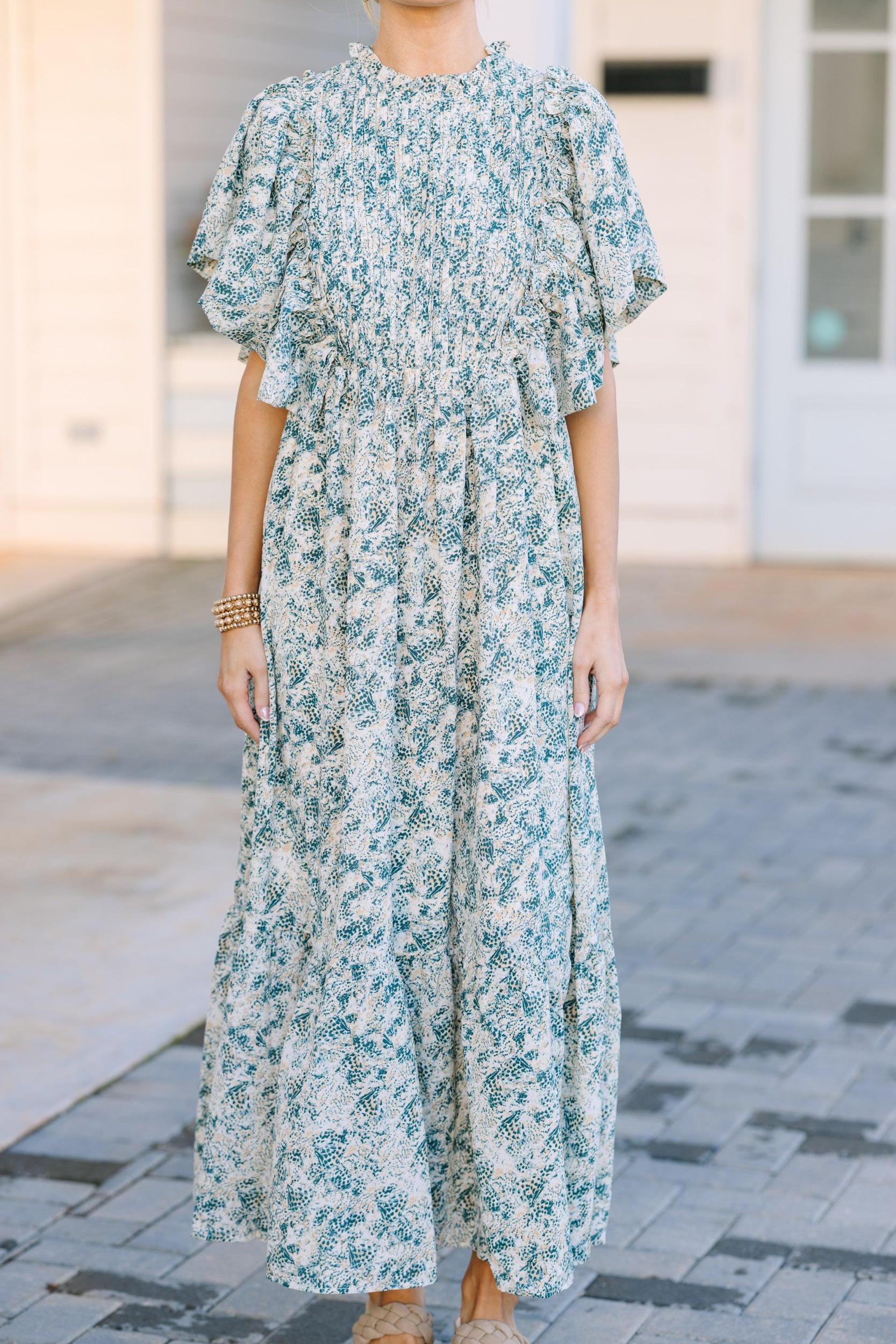 Say You Love It Forest Green Abstract Midi Dress Female Product Image