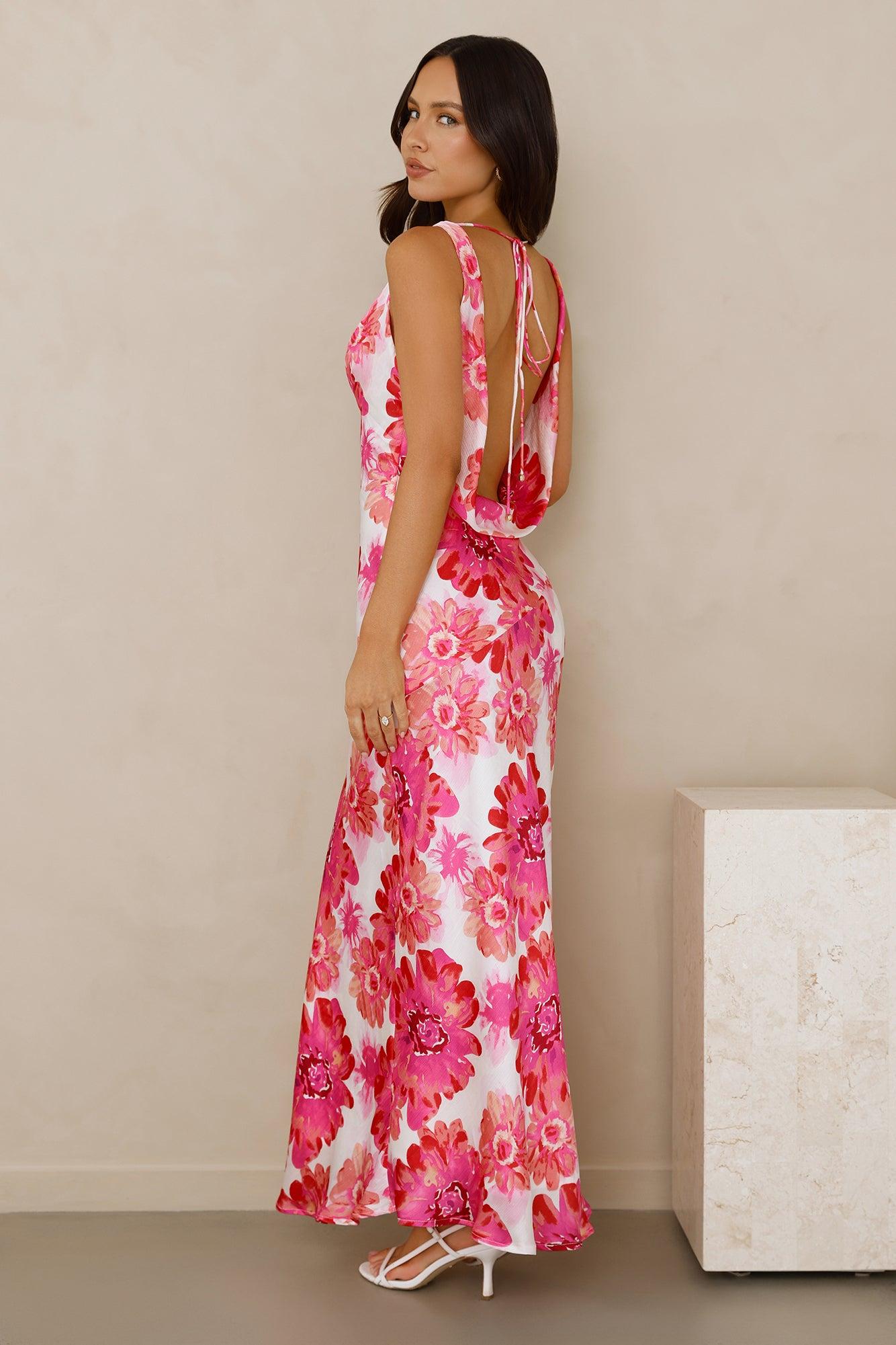 Romantic Steps Satin Maxi Dress Pink Product Image