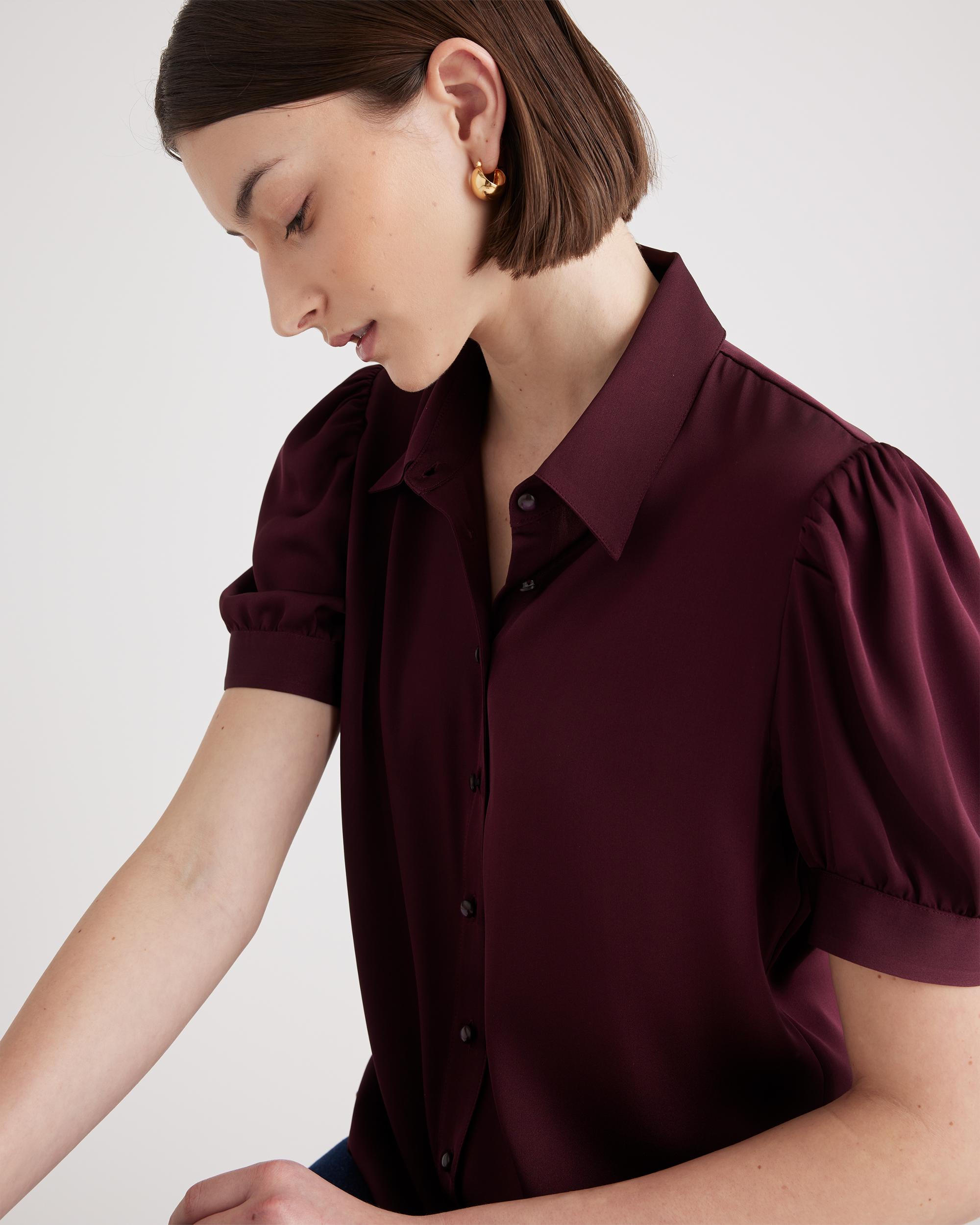 Quince | Women's Washable Stretch Silk Puff Sleeve Blouse Size XL, Mulberry Silk Product Image