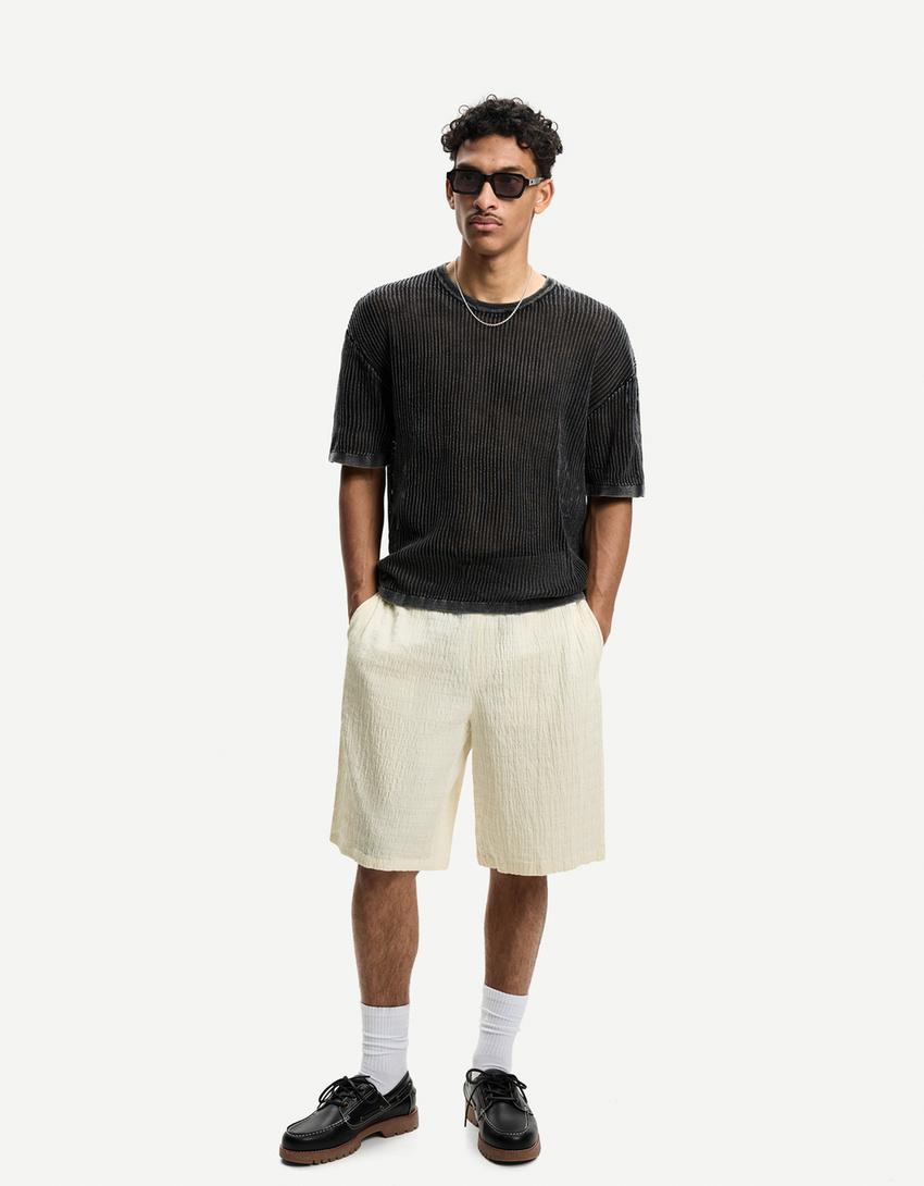 Textured Bermuda sweat shorts Product Image