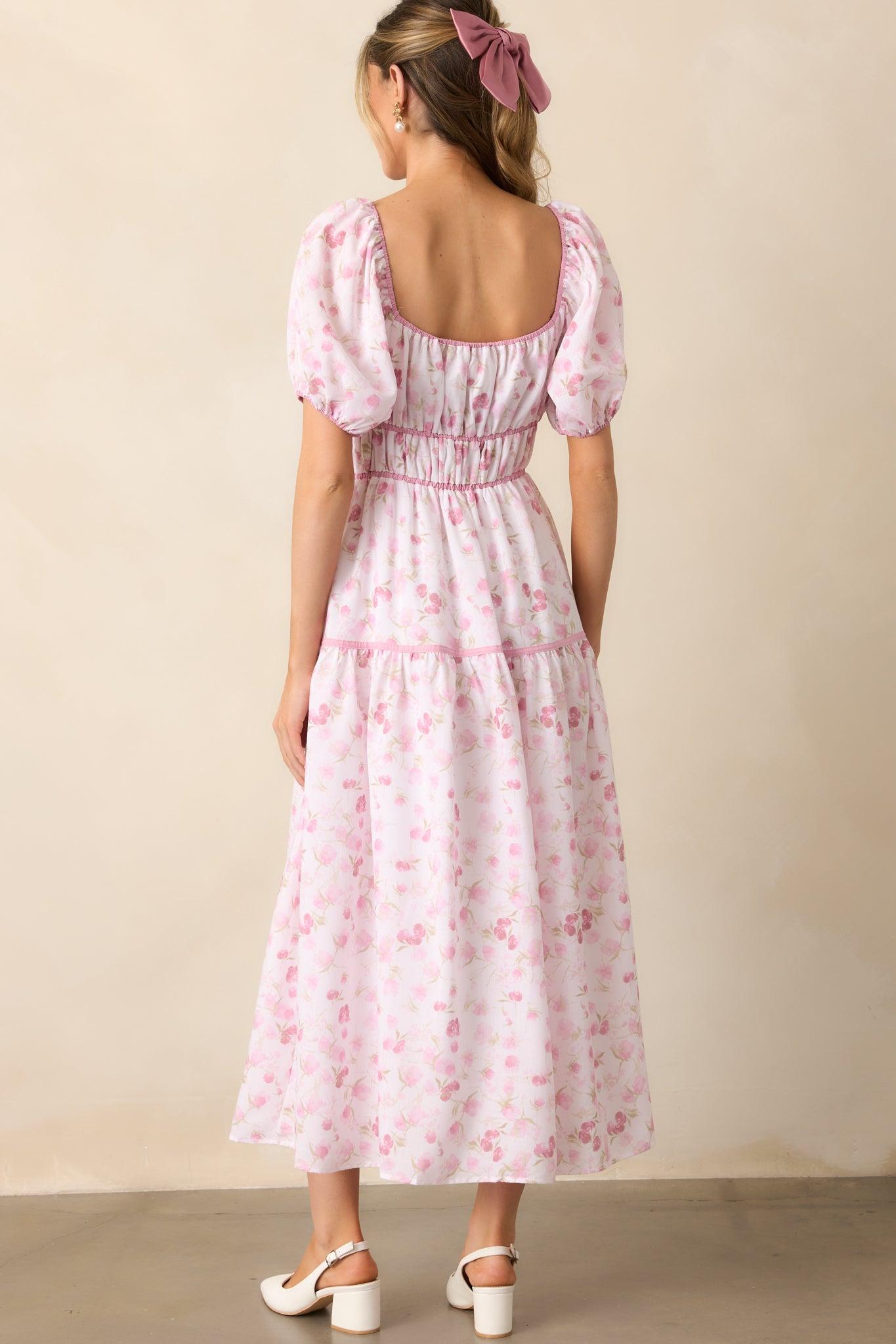 Every Sunday Pink Floral Puff Sleeve Maxi Dress Product Image