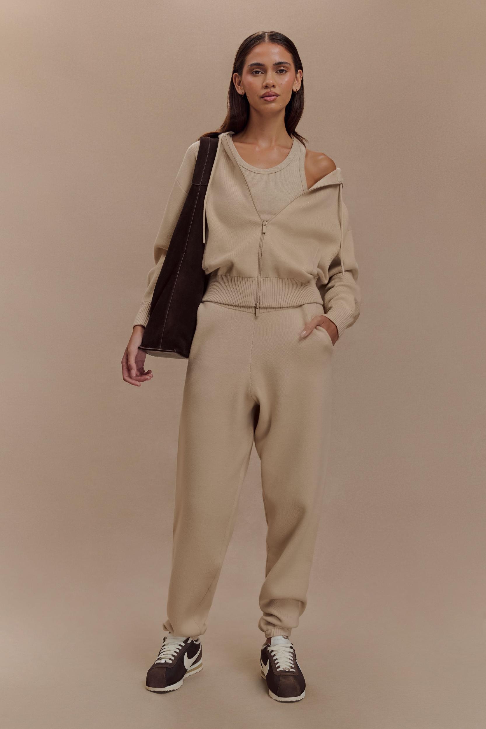 Sami Zip Front Knit Hoodie - Camel Product Image