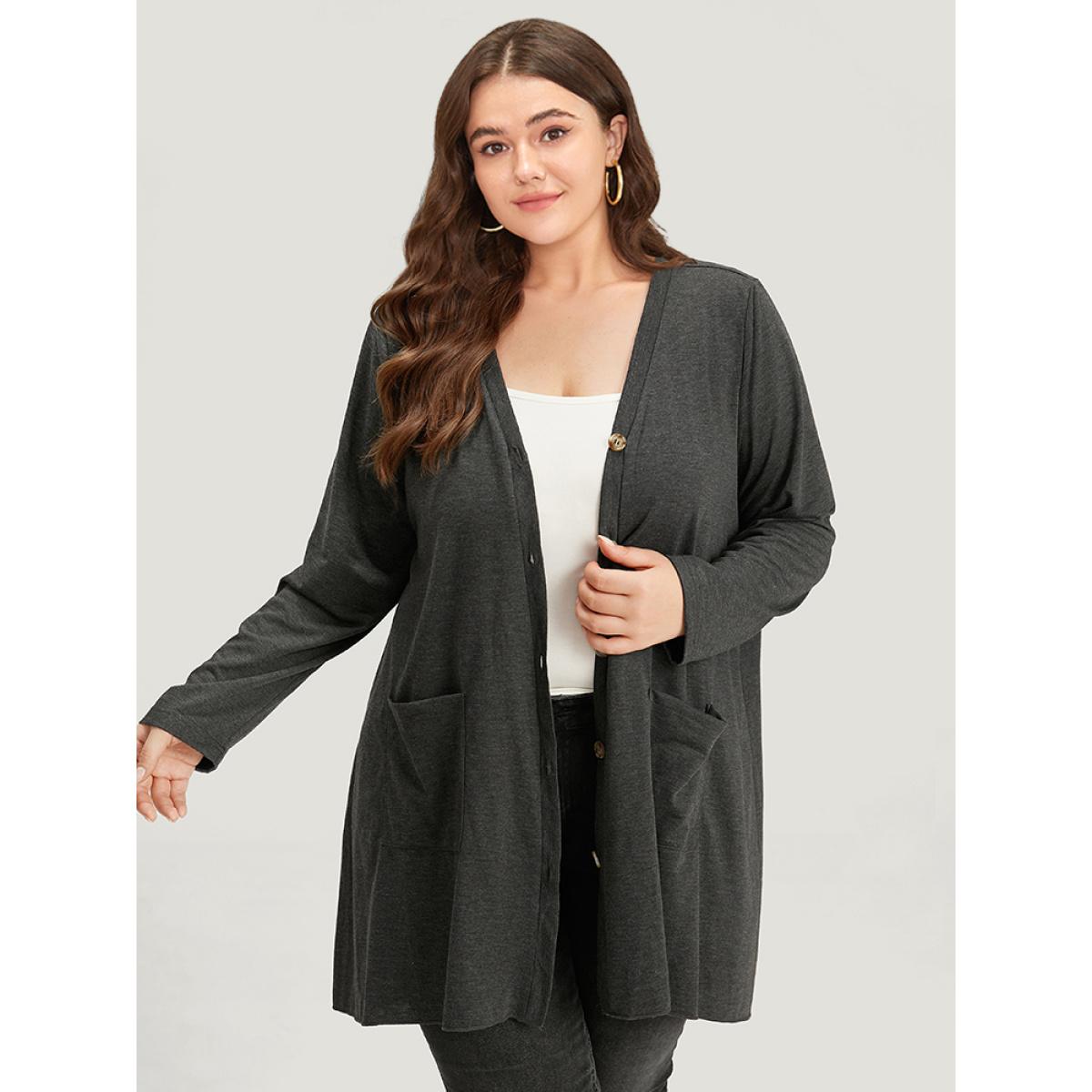 Plus Size Halloween Plain Pocket Asymmetrical Hem Coat Women DimGray Casual Plain Ladies Dailywear Winter Coats BloomChic 12/L Product Image