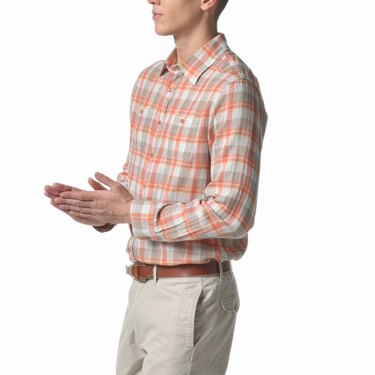 Dorset Herringbone Shirt - Orange Khaki Blue Herringbone (Final Sale)* Product Image