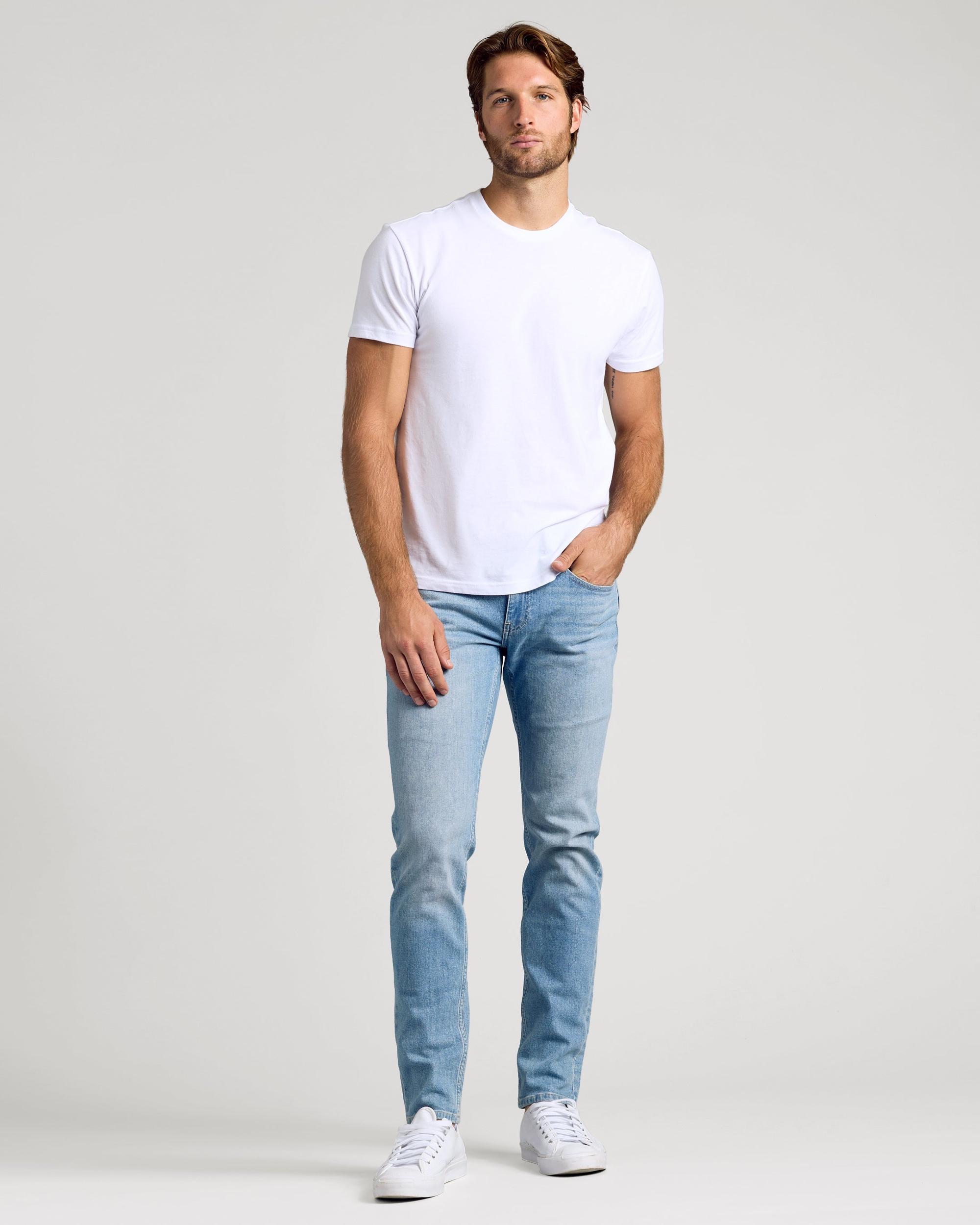Light Indigo Wash Slim Authentic Denim Jeans Product Image