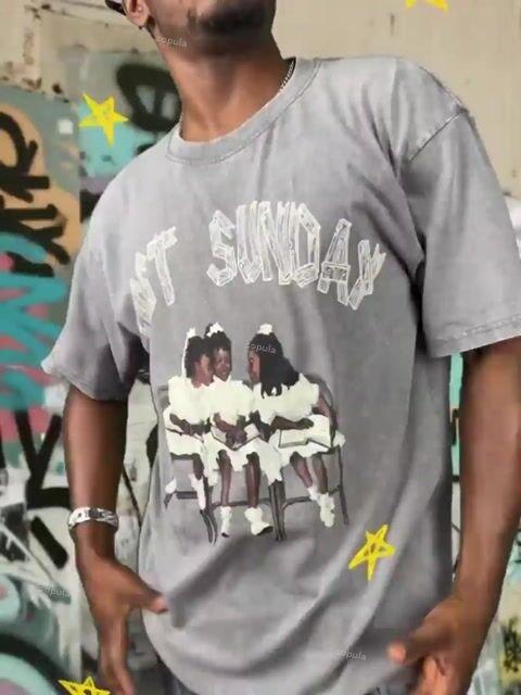 First Sunday Retro Graphic Print Acid Washed T-Shirt Product Image