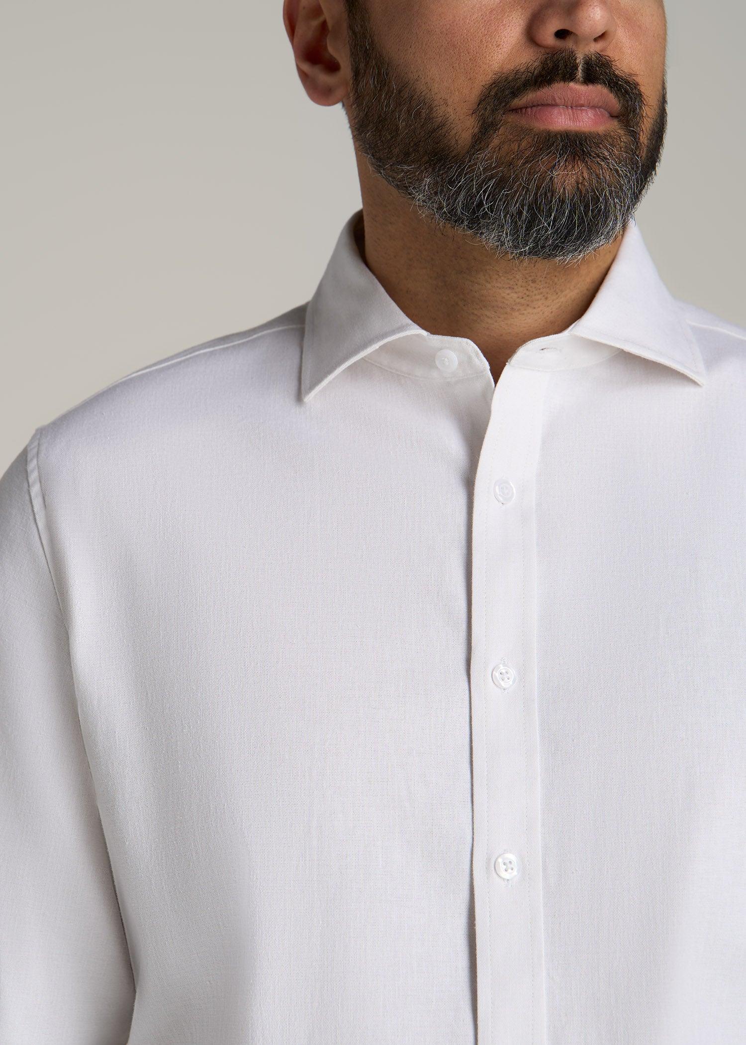 Stretch Linen Dress Shirt for Tall Men in White Male Product Image