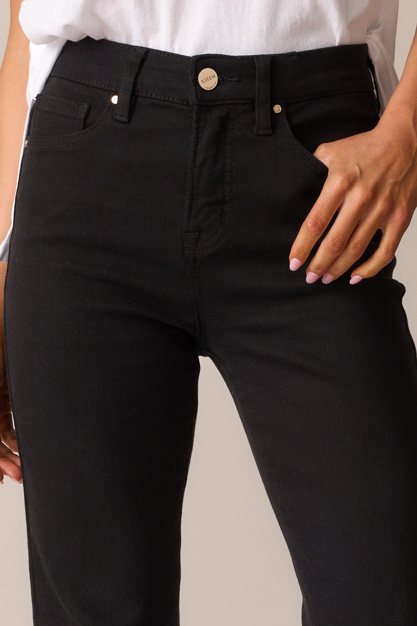 Soft Shadows Black Straight Leg Cropped Raw Hem Jeans Product Image