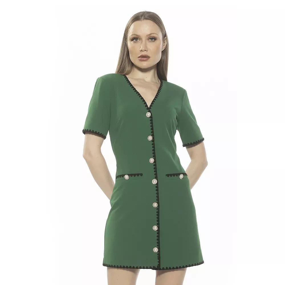 Women's ALEXIA ADMOR Jaiya Scuba Crepe Button Down Dress, Size: 8, Green Product Image