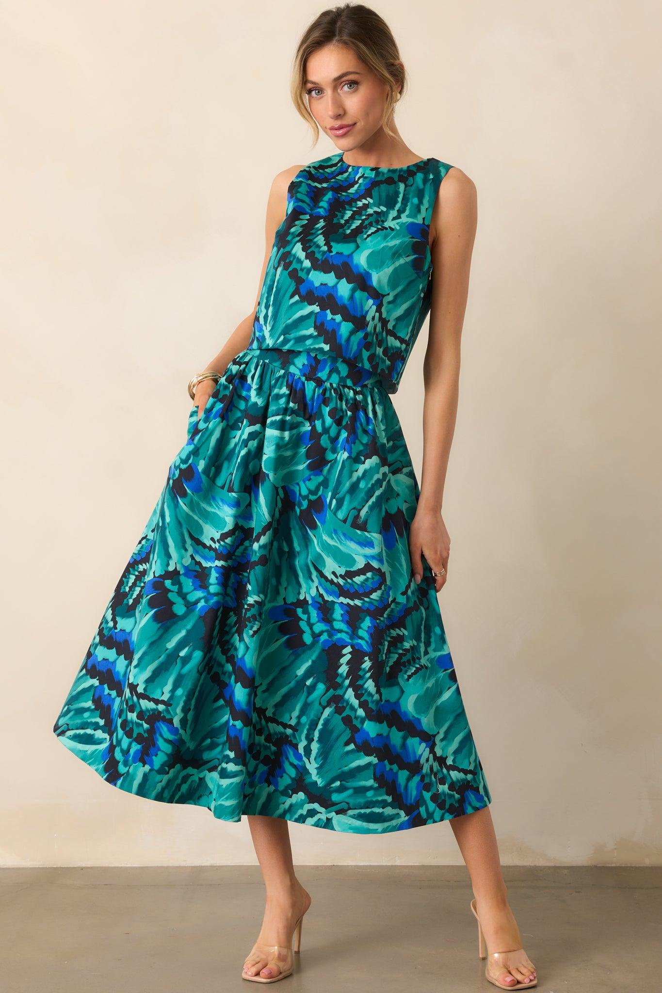 Prosperina Ellie Blue Multi Abstract Print Cotton Tank Top Product Image