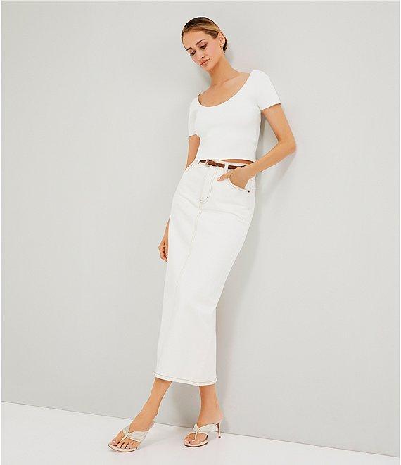 Le' AL.X Denim Pick Stitch High Waist Back Slit Opening Pencil Maxi Skirt Product Image