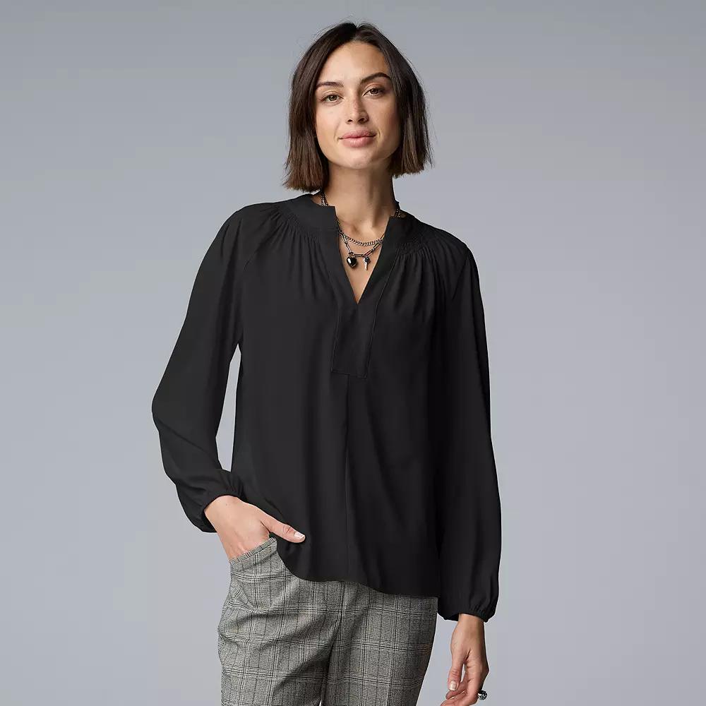Women's Simply Vera Vera Wang Smocked Neck Blouse,  Product Image