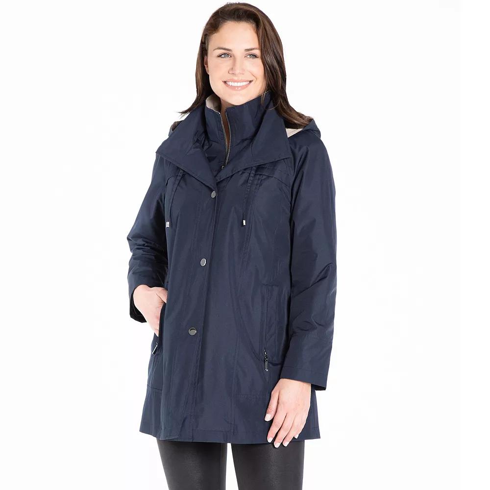 Women's Fleet Street Short Trench Rain Coat, Size: Medium, Blue Product Image